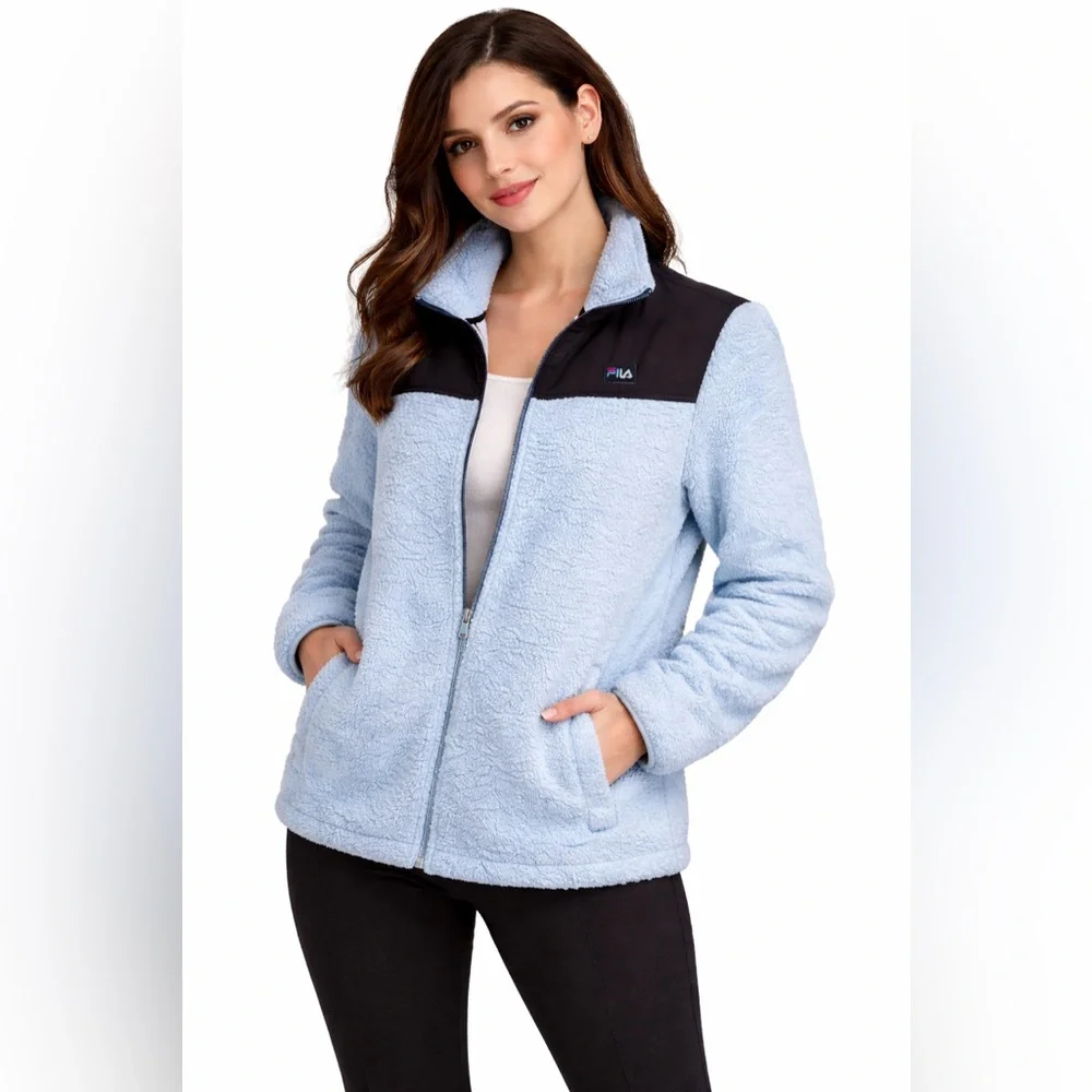 Fila Sport Light Blue Sherpa Fleece Zip Jacket Tru Dry Colorblock Cozy NWT Sz M